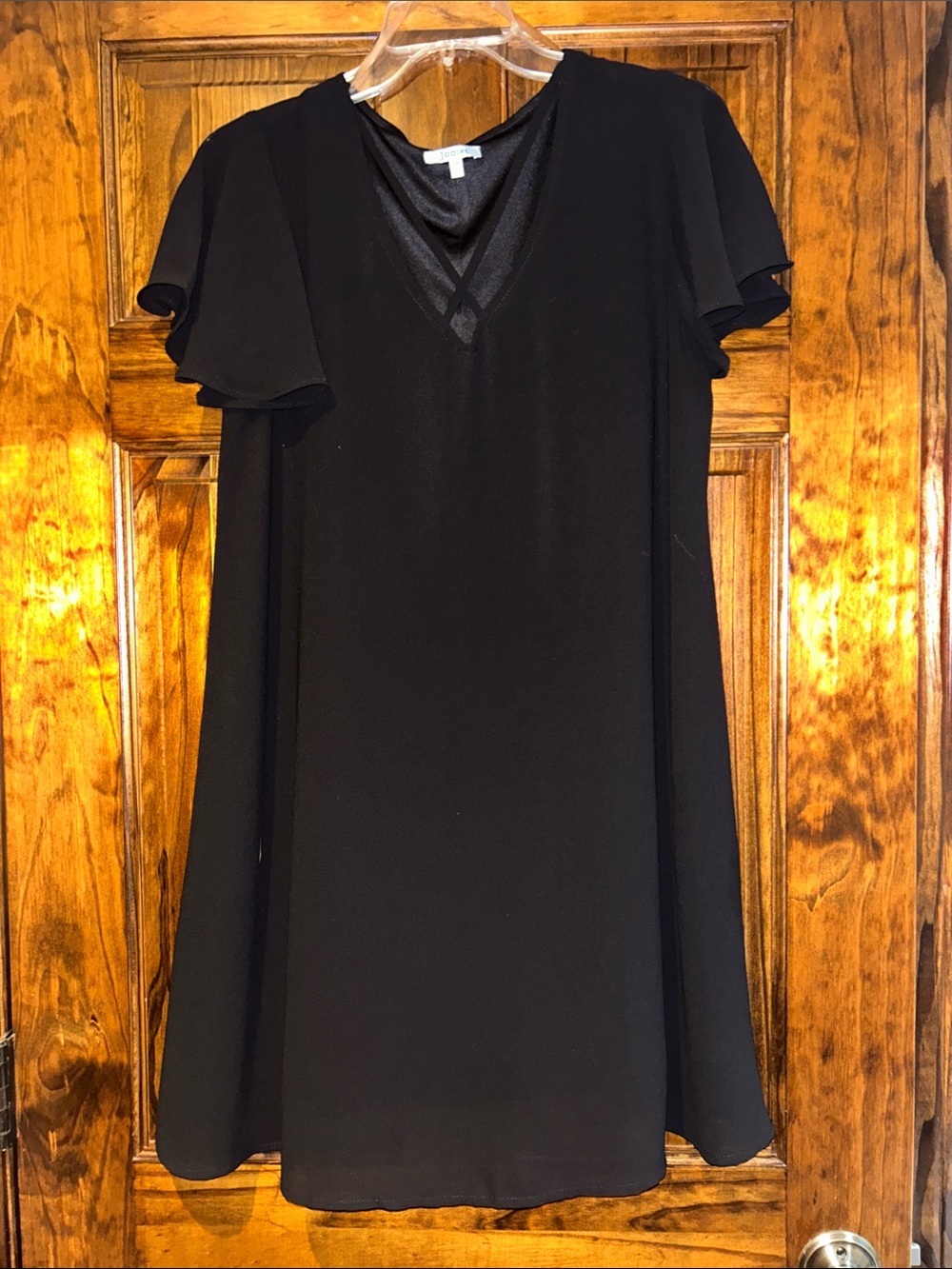 Black V Neck Strappy Flutter Sleeve Dress